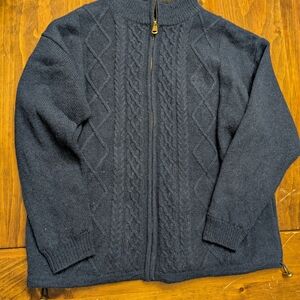 Men's Navy Cable Knit Zip-Up Sweater